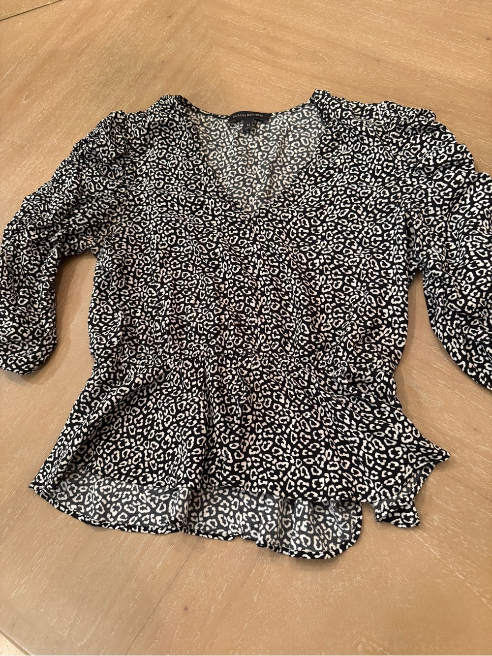 Banana Republic Black and White Leopard V-Neck Peplum Blouse
